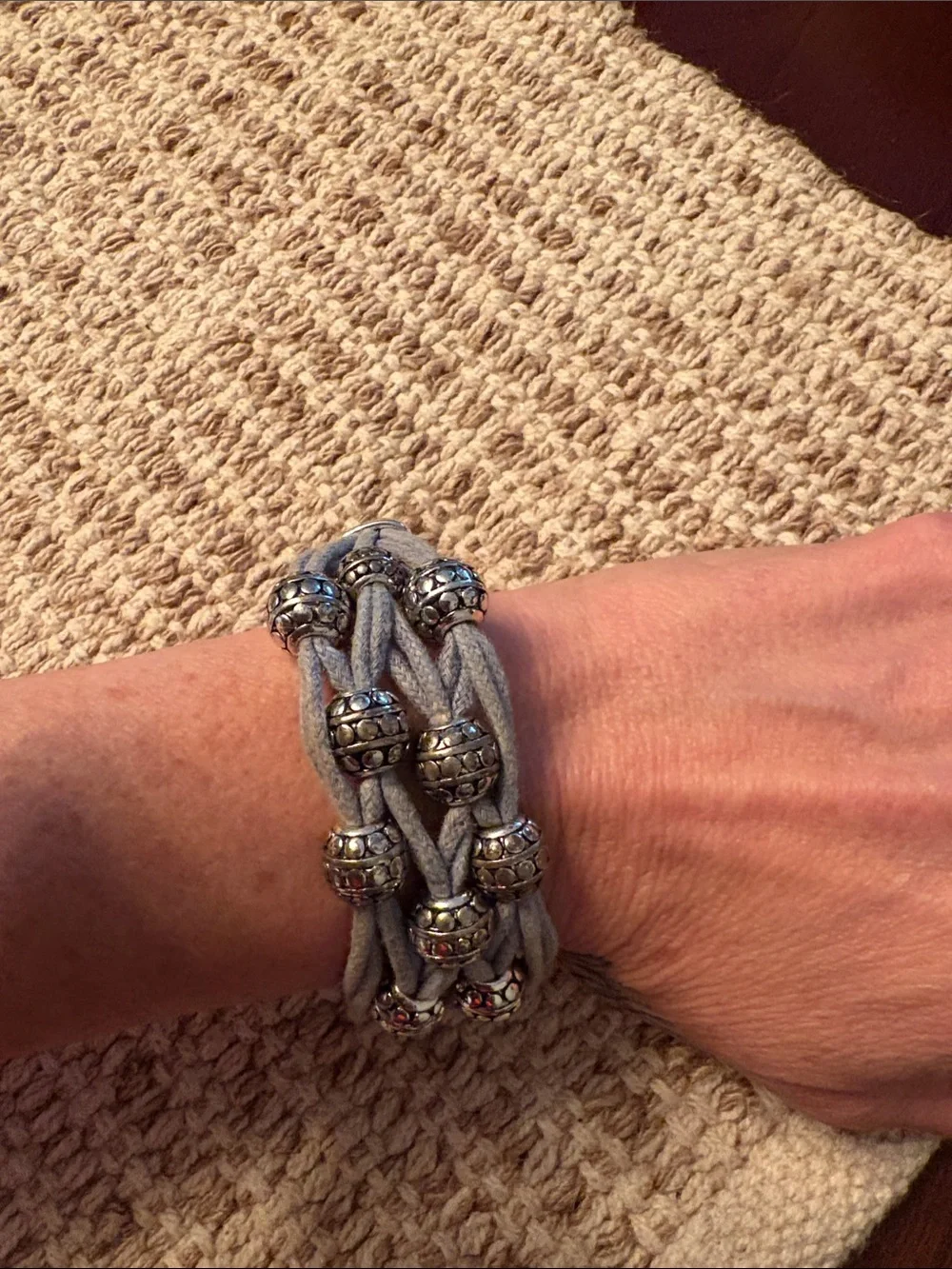 Braided Gray Bead Accent Women's Bracelet